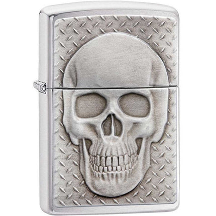 Zippo Lighter: Skull with Brain Surprise Emblem Brushed Chrome | 29818