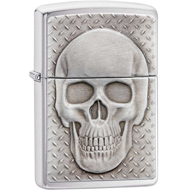 Zippo Lighter: Skull with Brain Surprise Emblem Brushed Chrome | 29818