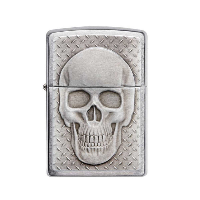 Zippo Lighter: Skull with Brain Surprise Emblem Brushed Chrome | 29818