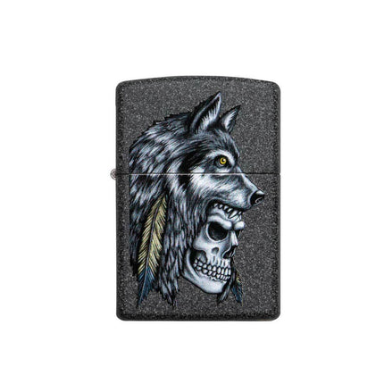 Zippo Lighter: Wolf Skull Feather Design | 29863