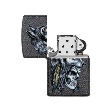 Zippo Lighter: Wolf Skull Feather Design | 29863