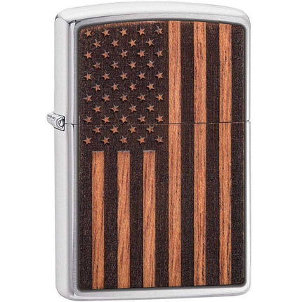 Zippo Lighter: Woodchuck USA American Flag Design and Wood | 29966