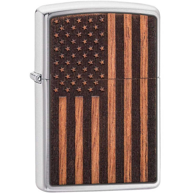 Zippo Lighter: Woodchuck USA American Flag Design and Wood | 29966