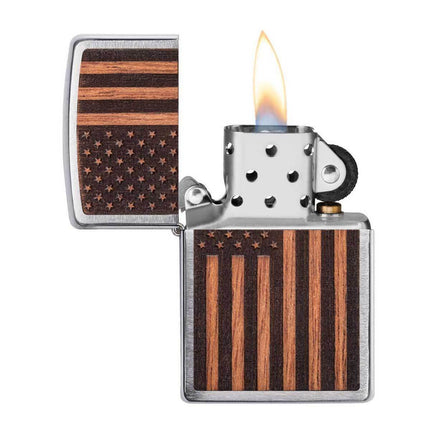 Zippo Lighter: Woodchuck USA American Flag Design and Wood | 29966