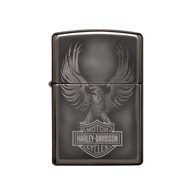 Zippo Windproof Lighter - Harley-Davidson Eagle Soars Black Ice Finish Metal | 49044
