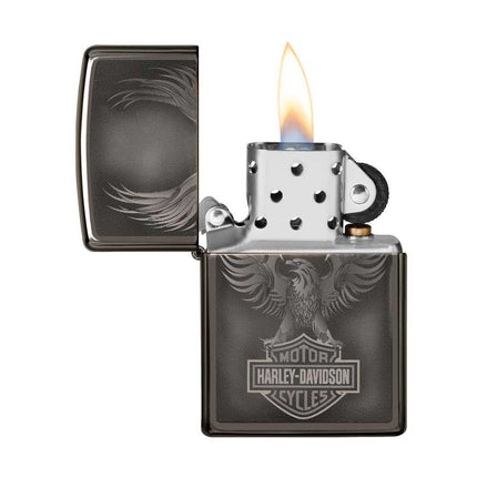 Zippo Windproof Lighter - Harley-Davidson Eagle Soars Black Ice Finish Metal | 49044