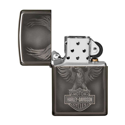 Zippo Windproof Lighter - Harley-Davidson Eagle Soars Black Ice Finish Metal | 49044