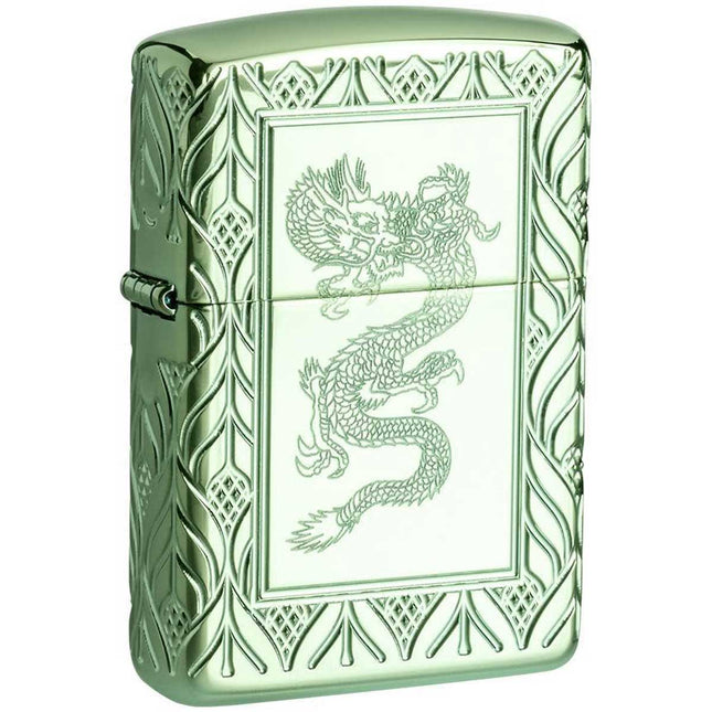 Zippo Lighter: Armor Green Elegant Dragon Design | 49054