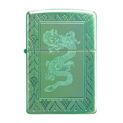Zippo Lighter: Armor Green Elegant Dragon Design | 49054