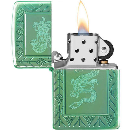 Zippo Lighter: Armor Green Elegant Dragon Design | 49054
