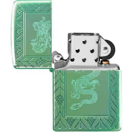 Zippo Lighter: Armor Green Elegant Dragon Design | 49054