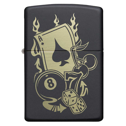 Zippo Lighter: Gambling Design Black Matte Finish | 49257