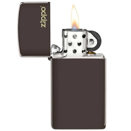 Zippo Windproof Lighter - Slim Brown Smooth Finish with Classic Zippo Logo | 49266ZL