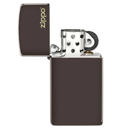 Zippo Windproof Lighter - Slim Brown Smooth Finish with Classic Zippo Logo | 49266ZL