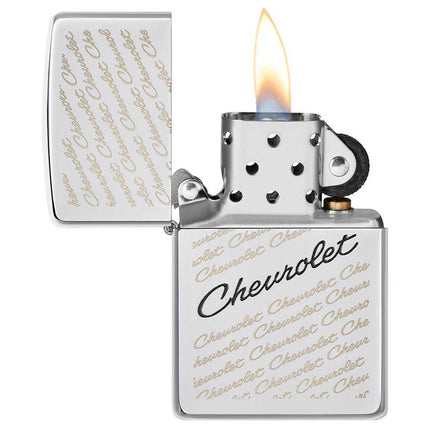 Zippo Lighter: Chevrolet Script Logo High Polish Chrome Finish | 49305