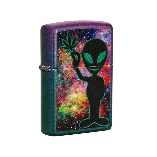 Zippo Lighter: Alien Design with Marijuana Leaf Iridescent Finish | 49441