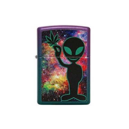 Zippo Lighter: Alien Design with Marijuana Leaf Iridescent Finish | 49441