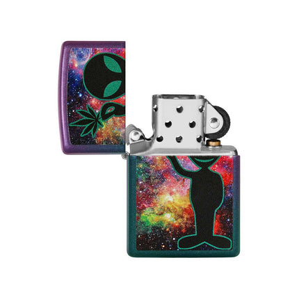 Zippo Lighter: Alien Design with Marijuana Leaf Iridescent Finish | 49441