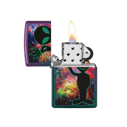 Zippo Lighter: Alien Design with Marijuana Leaf Iridescent Finish | 49441