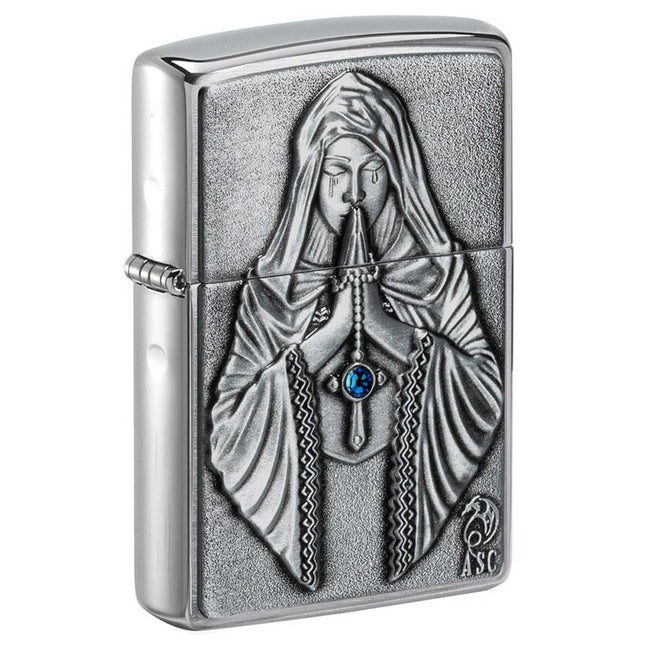 Zippo Lighter: Anne Stokes Praying Woman Emblem Design | 49756