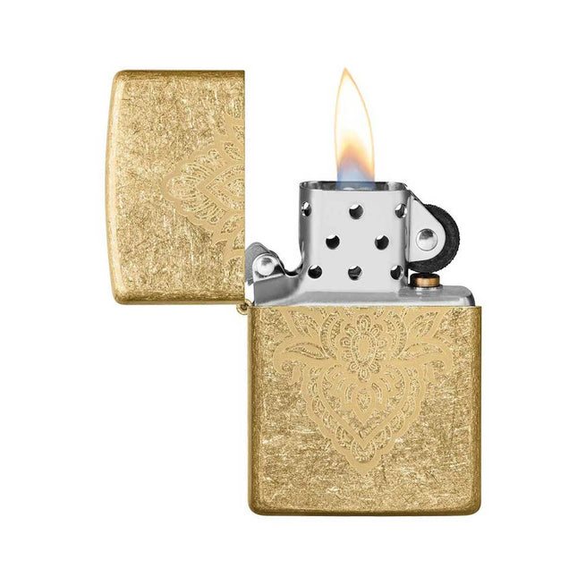 Zippo Lighter: Henna Tattoo Design Tumbled Brass | 49798