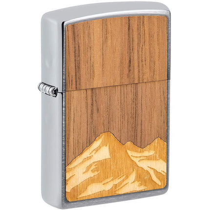 Zippo Lighter: Woodchuck USA Mountains Emblem Brushed Chrome | 49800