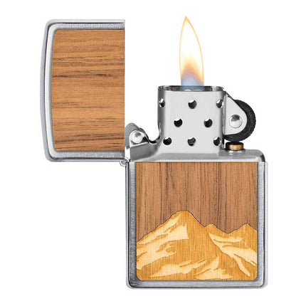 Zippo Lighter: Woodchuck USA Mountains Emblem Brushed Chrome | 49800