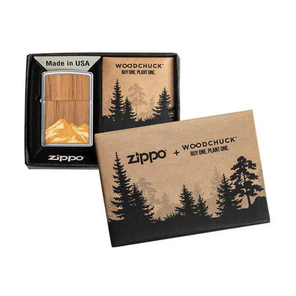Zippo Lighter: Woodchuck USA Mountains Emblem Brushed Chrome | 49800
