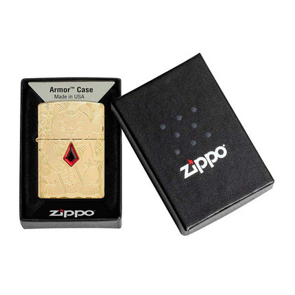 Zippo Lighter: Armor Lucky Cat Design | 49802