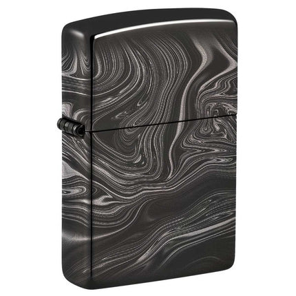 Zippo Lighter: Marble Pattern Design High Polish Black | 49812
