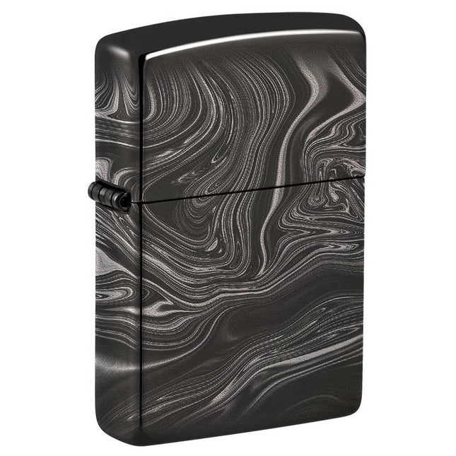 Zippo Lighter: Marble Pattern Design High Polish Black | 49812