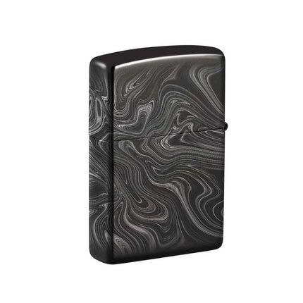 Zippo Lighter: Marble Pattern Design High Polish Black | 49812