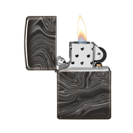 Zippo Lighter: Marble Pattern Design High Polish Black | 49812