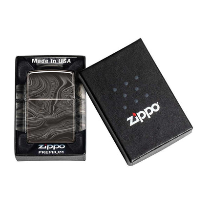 Zippo Lighter: Marble Pattern Design High Polish Black | 49812