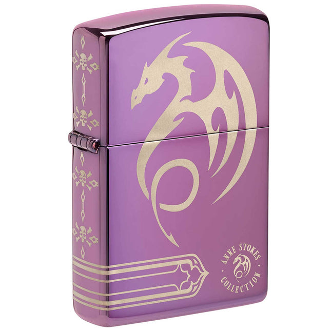 Zippo Lighter: Anne Stokes 360 Design Dragon Skull Purple | 48574
