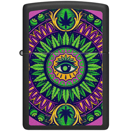 Zippo Windproof Lighter - Mandala-Style Cannabis Pattern Design Black Matte | 48583