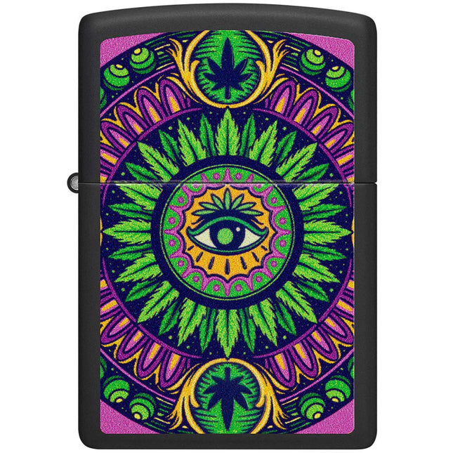 Zippo Windproof Lighter - Mandala-Style Cannabis Pattern Design Black Matte | 48583