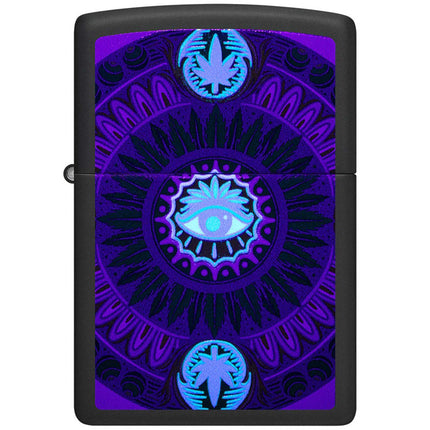 Zippo Windproof Lighter - Mandala-Style Cannabis Pattern Design Black Matte | 48583