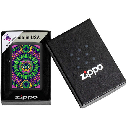 Zippo Windproof Lighter - Mandala-Style Cannabis Pattern Design Black Matte | 48583