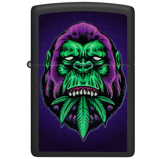 Zippo Lighter: Black Light Cannabis Gorilla Design Black Matte | 48585