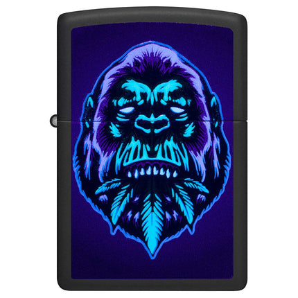 Zippo Lighter: Black Light Cannabis Gorilla Design Black Matte | 48585