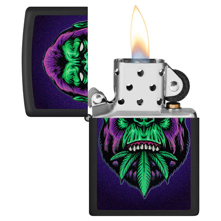 Zippo Lighter: Black Light Cannabis Gorilla Design Black Matte | 48585