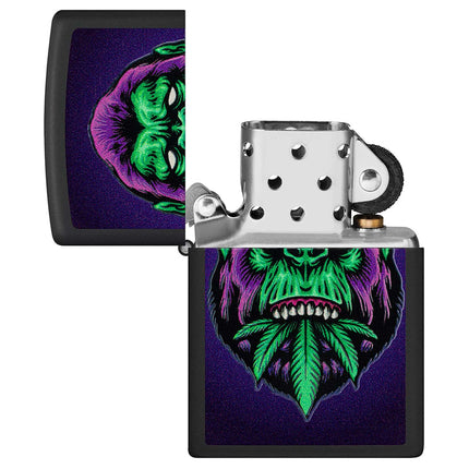 Zippo Lighter: Black Light Cannabis Gorilla Design Black Matte | 48585