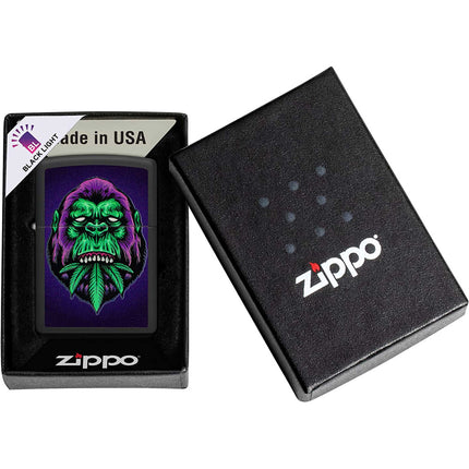 Zippo Lighter: Black Light Cannabis Gorilla Design Black Matte | 48585