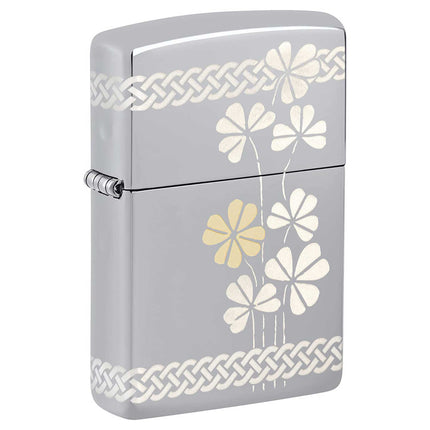 Zippo Windproof Lighter - Laser 360 Clover Design High Polish Chrome Metal | 48586
