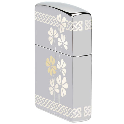Zippo Windproof Lighter - Laser 360 Clover Design High Polish Chrome Metal | 48586