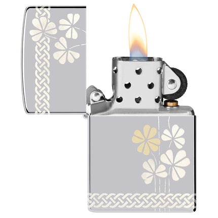 Zippo Windproof Lighter - Laser 360 Clover Design High Polish Chrome Metal | 48586