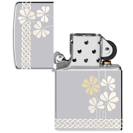 Zippo Windproof Lighter - Laser 360 Clover Design High Polish Chrome Metal | 48586