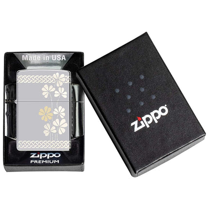 Zippo Windproof Lighter - Laser 360 Clover Design High Polish Chrome Metal | 48586