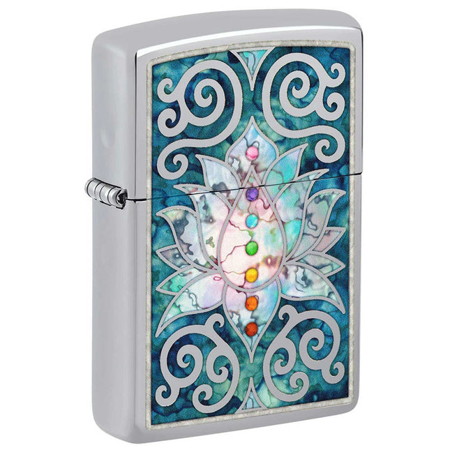 Zippo Lighter: Fusion Lotus Flower Design High Polish Chrome | 48592